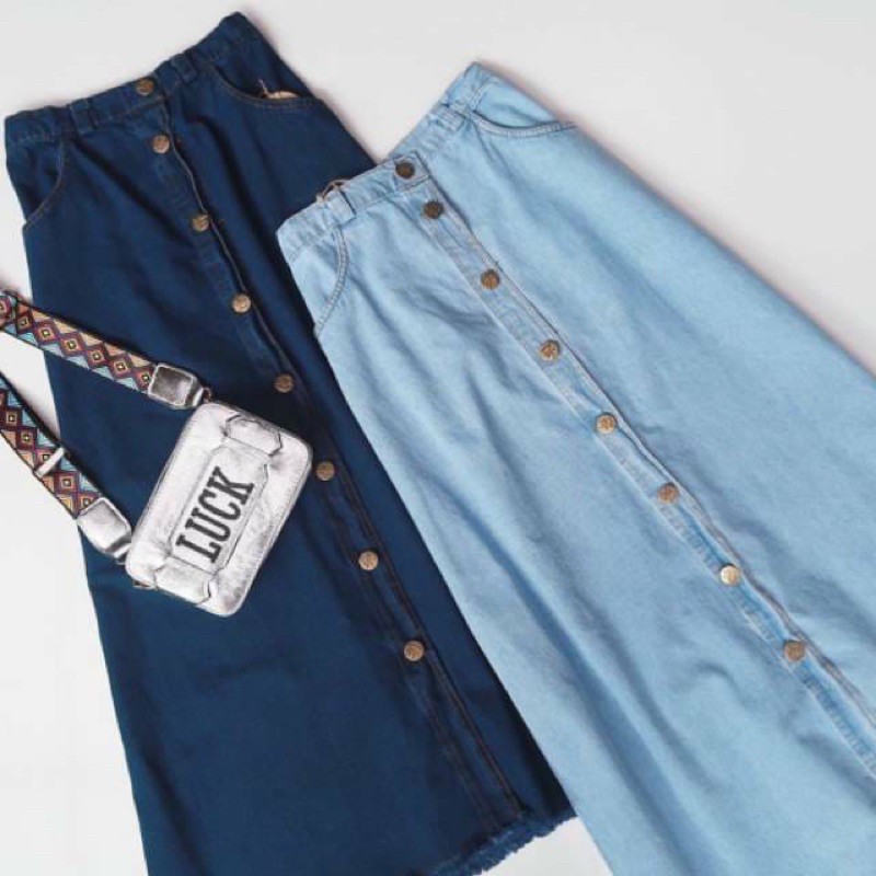 An~nurfashion - (COD) BUTTON SKIRT / rok jeans / rok panjang ( E17 / E18 )