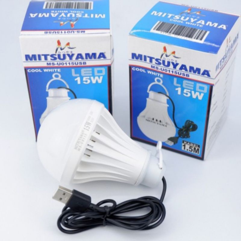 MITSUYAMA Lampu Bohlam USB 15w 15 Watt LED + KABEL 1.5m 5V Power Bank