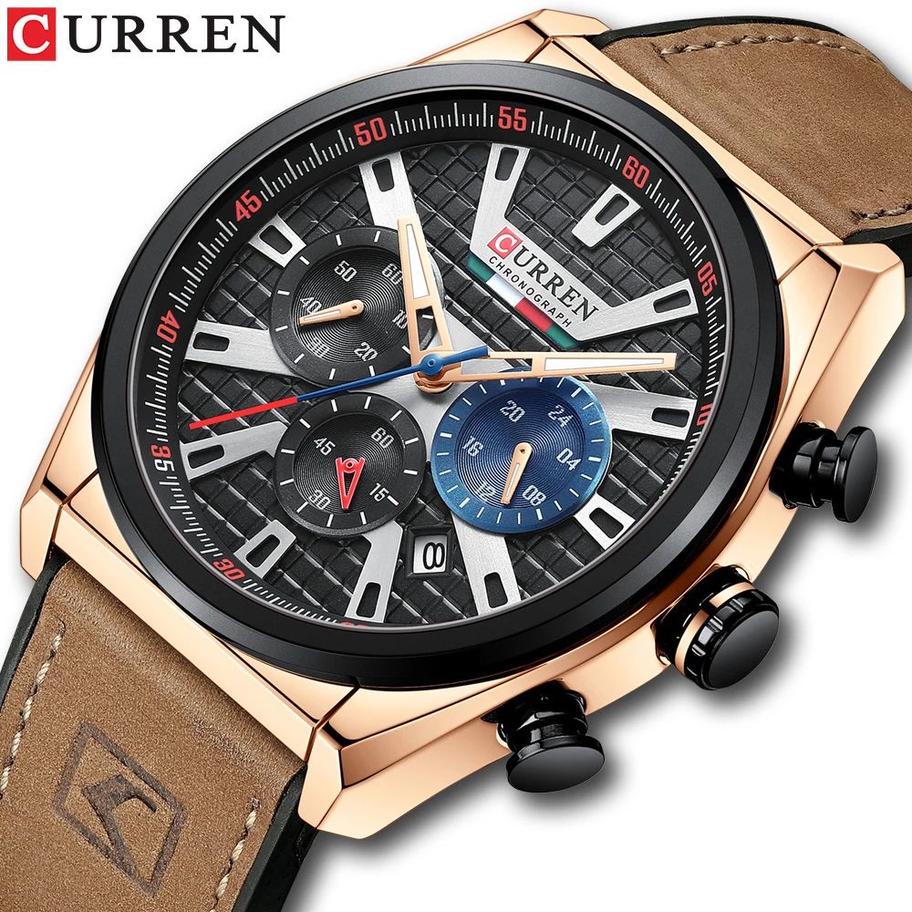 CURREN 8392 Jam Tangan Pria Tali Kulit Chronograph Luminous Hand WK-OS