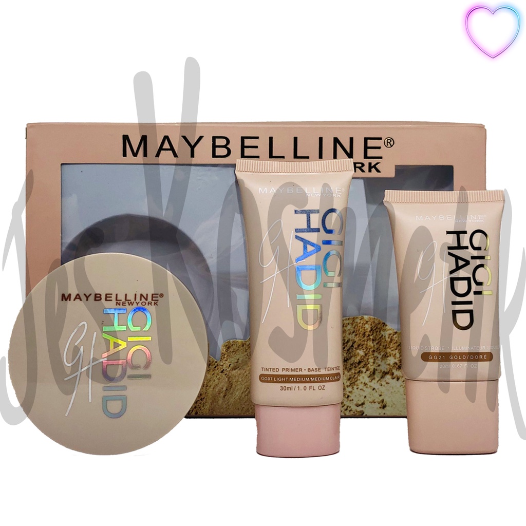 MYB Make Up Set Gigi Hadid 3 in 1 Kosmetik Bedak Padat Primer Illuminater / Grosir Kosmetik