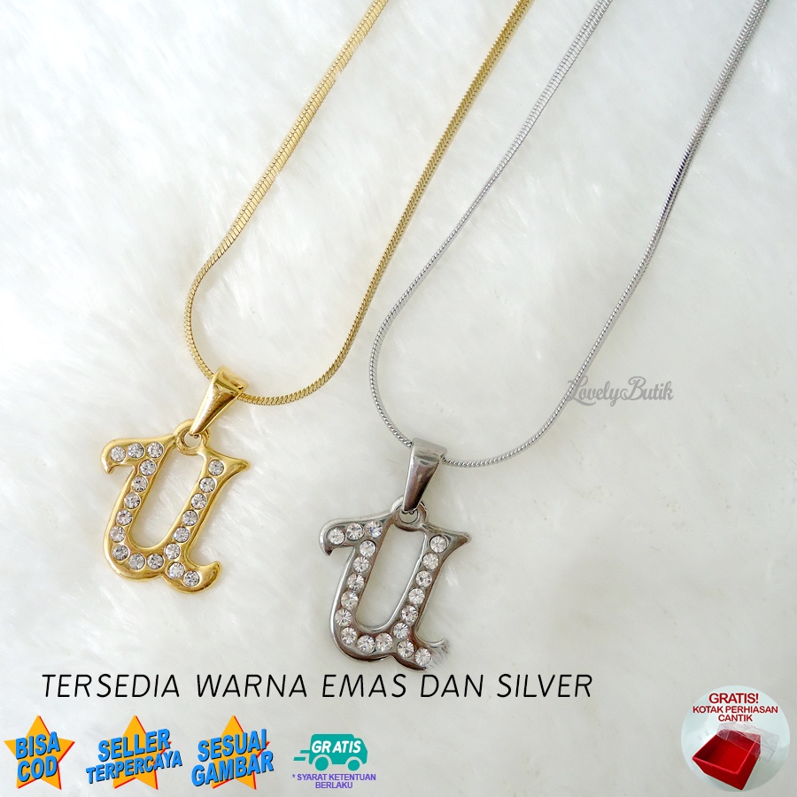 Lovelybutik Honey Kalung Inisial Huruf Titanium Anti Karat Kalung Hurup Abjad Alphabet Ins U Klasik  BONUS KOTAK PERHIASAN