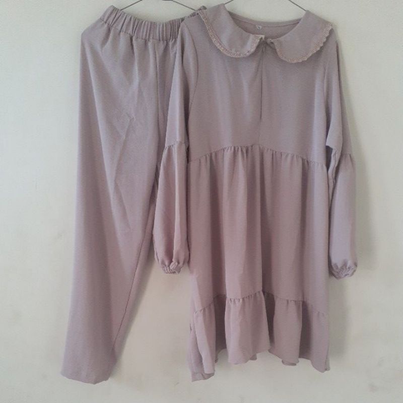 SETELAN CELANA TUNIK CRINKLE  KERAH KOREA KRINGKEL AIRFLOW