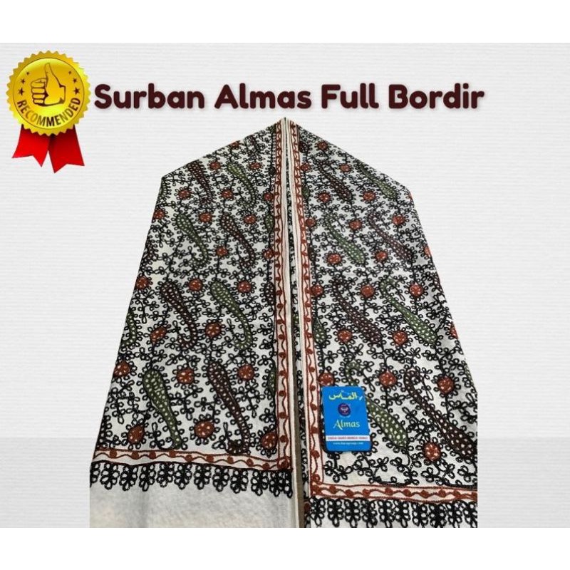 sorban almas kashmiri sulam impor motif sulam  hijau