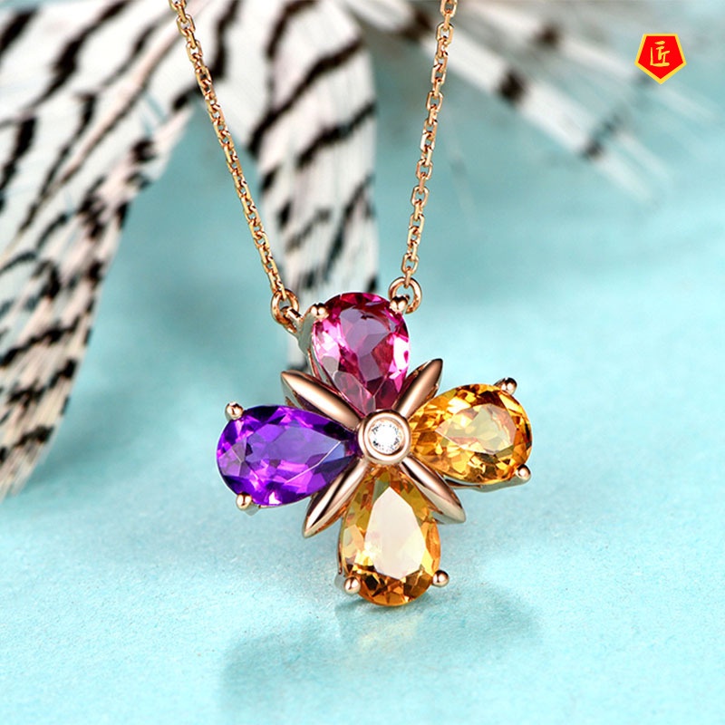 [Ready Stock]Colorful Water Drop Zircon Pendant 18K Rose Gold Simple Fashion