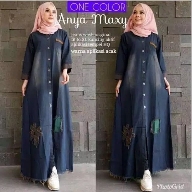 Anya Maxy JEANS DRESS MUSLIM l baju wanita, baju gamis l dress, gamis l  baju gamis l fashion wanita