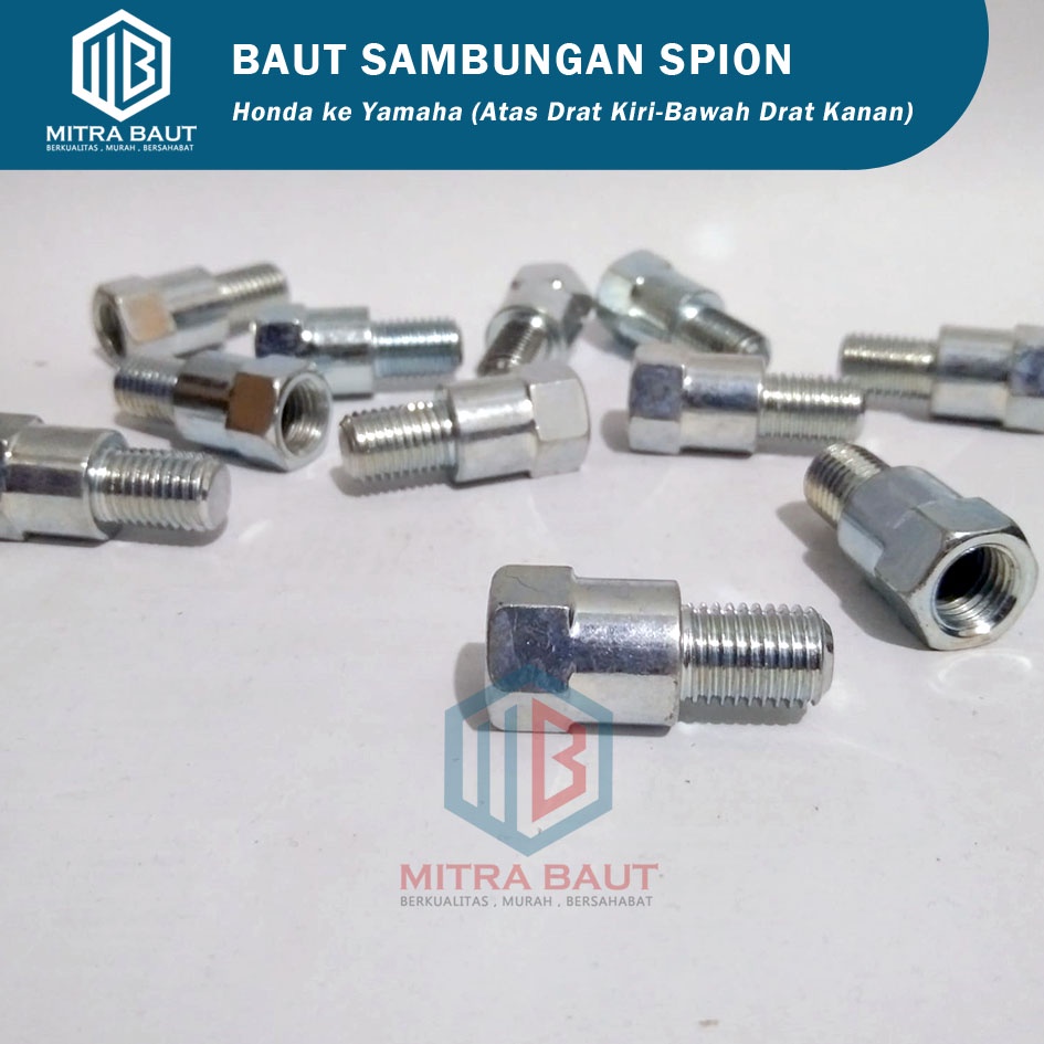 [ Paket 25 Pcs ] Baut Sambungan Spion Atas Drat Kiri-Bawah Drat Kanan/Honda ke Yamaha/Atas Ulir Kiri