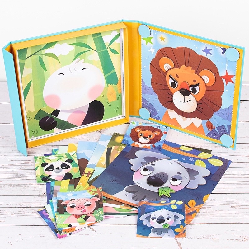 magnetic animal puzzle puzzle wajah hewan dengan magnet mainan edukasi anak