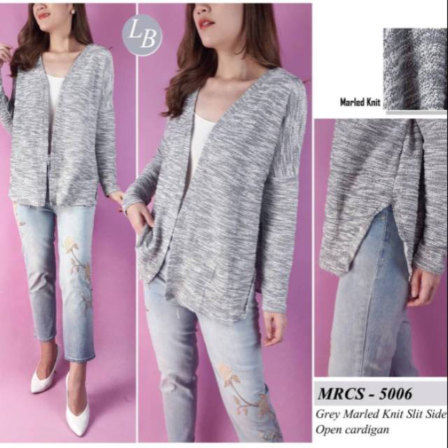Maurices grey marled knit slit sode open cardigan