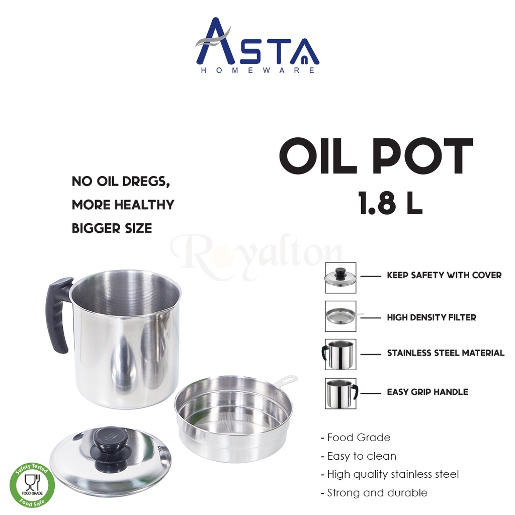 Asta Wadah Saringan Minyak 1.8 Liter / Oil Pot / Saringan Minyak Goreng Jelantah / Wadah Saringan Minyak Goreng Stainless Steel Anti Karat / Wadah Penyaring Minyak Goreng