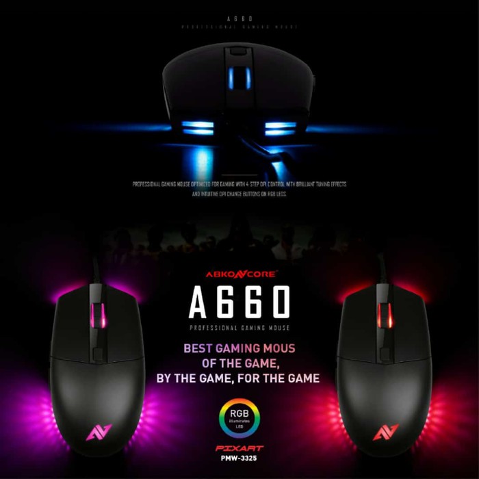 ABKONCORE GAMING MOUSE A660 RGB |  Pixart PMW 3325 | Omron | 10.000DPI