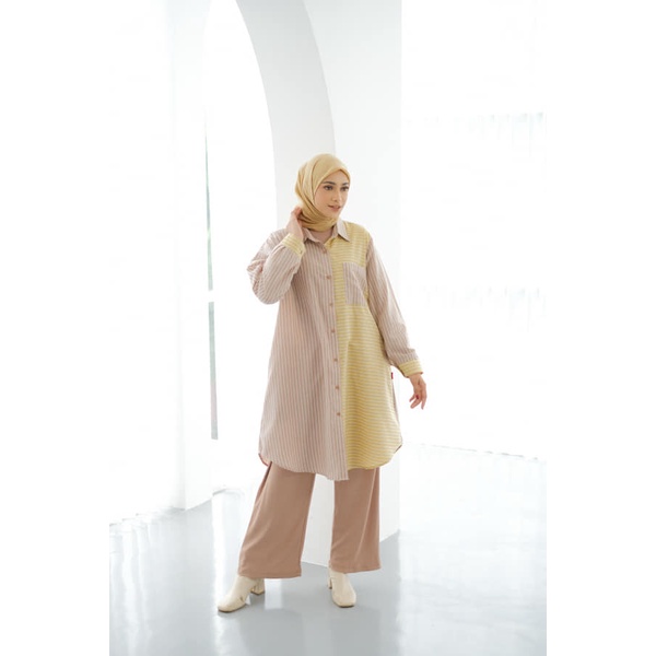 DAUKY FASHION BAJU TUNIK ATAS MOTIF TERBARU L TUNIC TWO TONE STRIPE