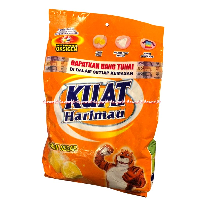 Kuat Harimau 800gr Powder Detergent Lemon Segar Detergen Sabun Cuci Bubuk Daya Pembersih Oksigen Sabun Cuci Baju Pakaian Putih Berwarna 800 gr