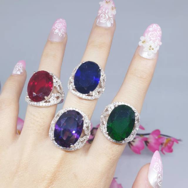 Cincin silver asli lapis emas putih permata zircon