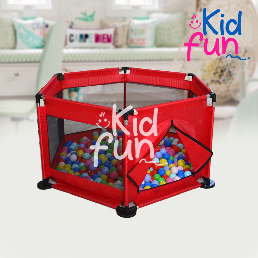 KidFun - Perlengkapan Bayi Playpen Pagar Anak-anak Stainless Steel Keranjang Mandi Bola Model Hexagon Peralatan Bayi Tempat Tidur Bayi