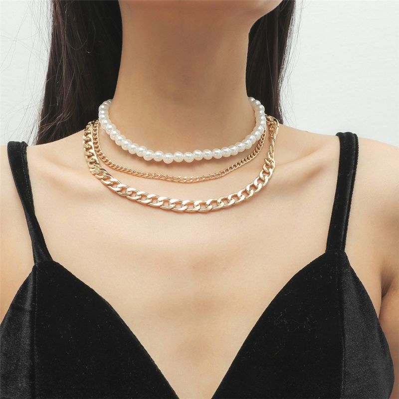 Kalung Rantai Korea Triple Layer Susun Mutiara Korean Pearl Multilayer Necklace Kalung Susun Tumpuk