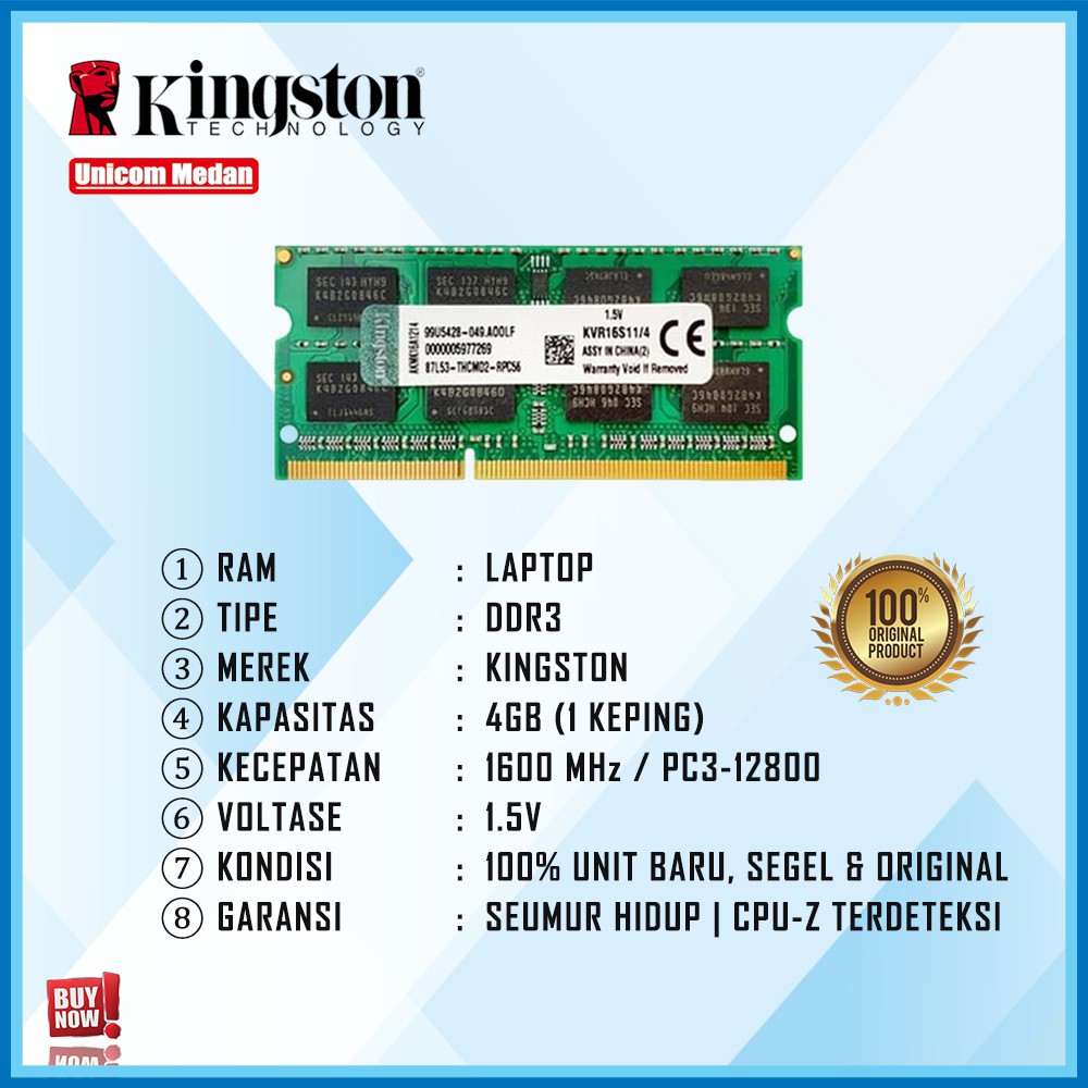 RAM LAPTOP DDR3 4GB 1600MHZ KINGSTON