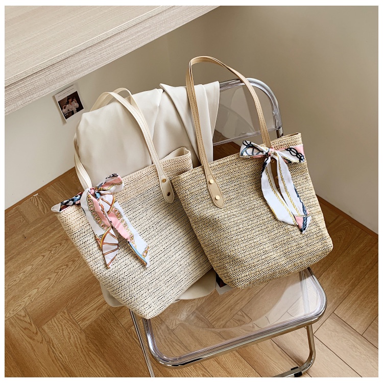 Drozenb Tas Tote Wanita Bahan Anyam Jerami Motif Polos/Totebag Fashion Korea Anyam Kulit Impor/Tas Tote Bahan Anyam Jerami Model Korea Fashion/Tas Pantai Wanita Bahan Anyaman Model Korea