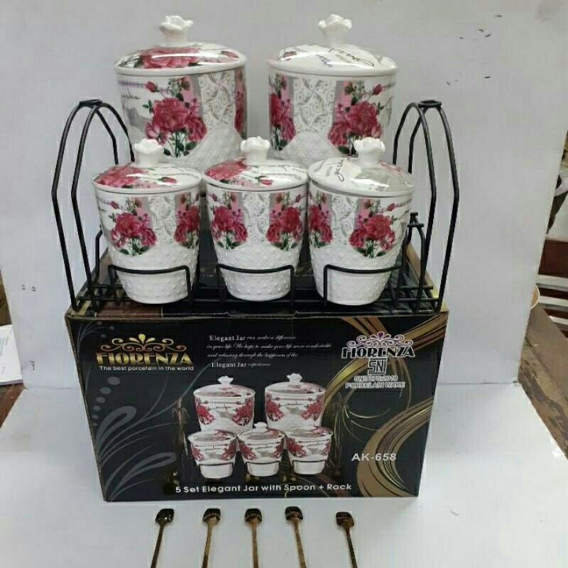 Tempat Bumbu Keramik Fiorenza Set 5 Pcs Shaby