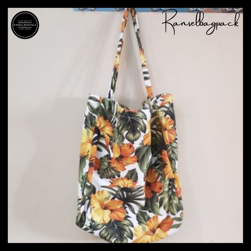 Tas Tote Bag Samping Selempang Hand Bag Gaya Simple Kasual Kekinian Murah Terbaru Kanvas Motif Polos Perempuan Wanita Cewek