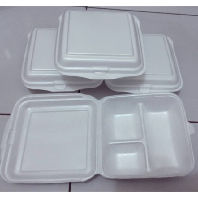 Sterofoam Nasi - Styrofoam TF 3 Sekat - Kotak Nasi Sekat - ISI 100 pc - Gabus - Busa