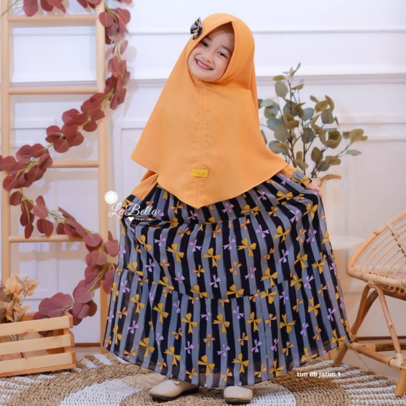 ( 3 - 4 tahun ) GAMIS ANAK PREMIUM ORIGINAL LABELLA ZAFINA CERUTI PRINTING TALI PITA PAD ANTEM ZAFIN
