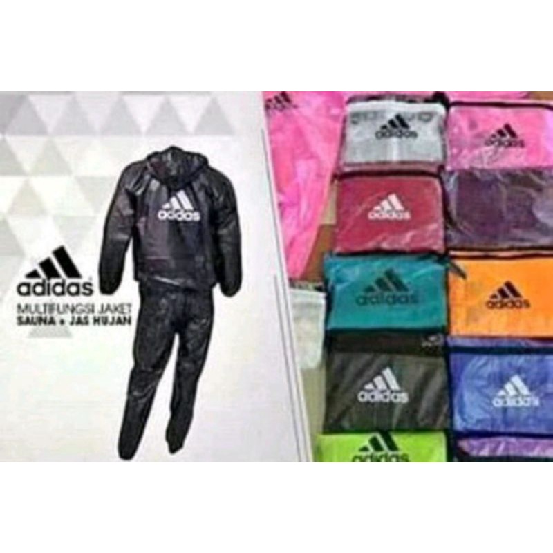 Jas Hujan Dewasa Pria wanita murah Adidas New Logo Hitam / Raincoat Adidas