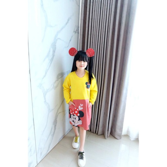 dress tunik anak perempuan cewek baju kaos 4 - 12 tahun lengan panjang kangaroo rickplay