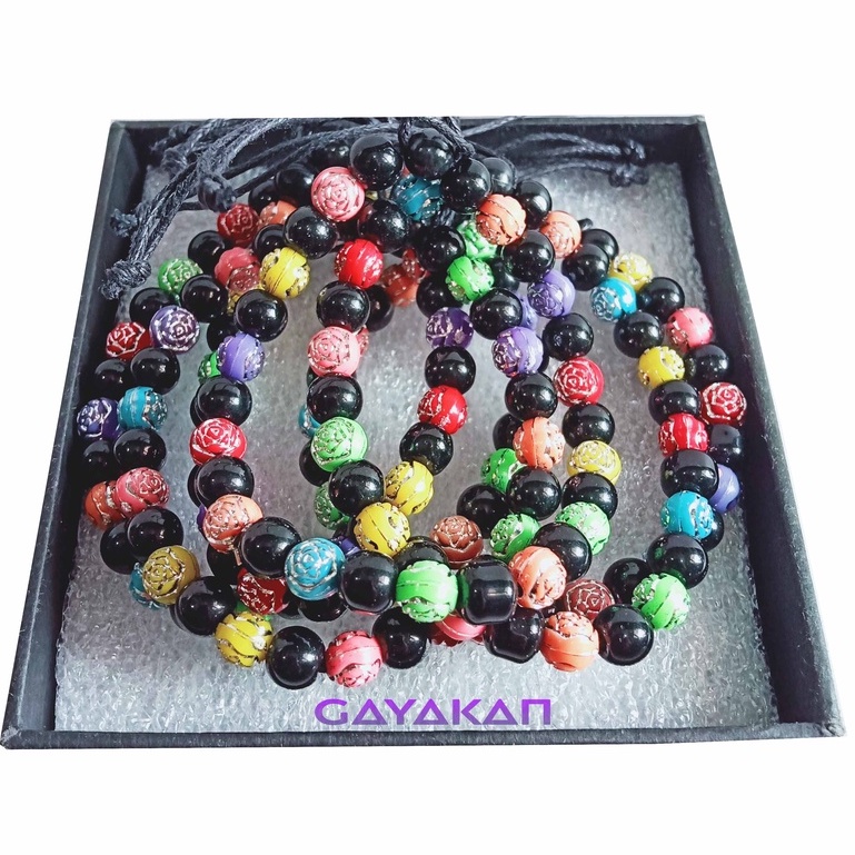 Isi 12 Pcs (1 Lusin) Gelang Tangan Batu Limbat Hitam Mix Corang Bunga Warna