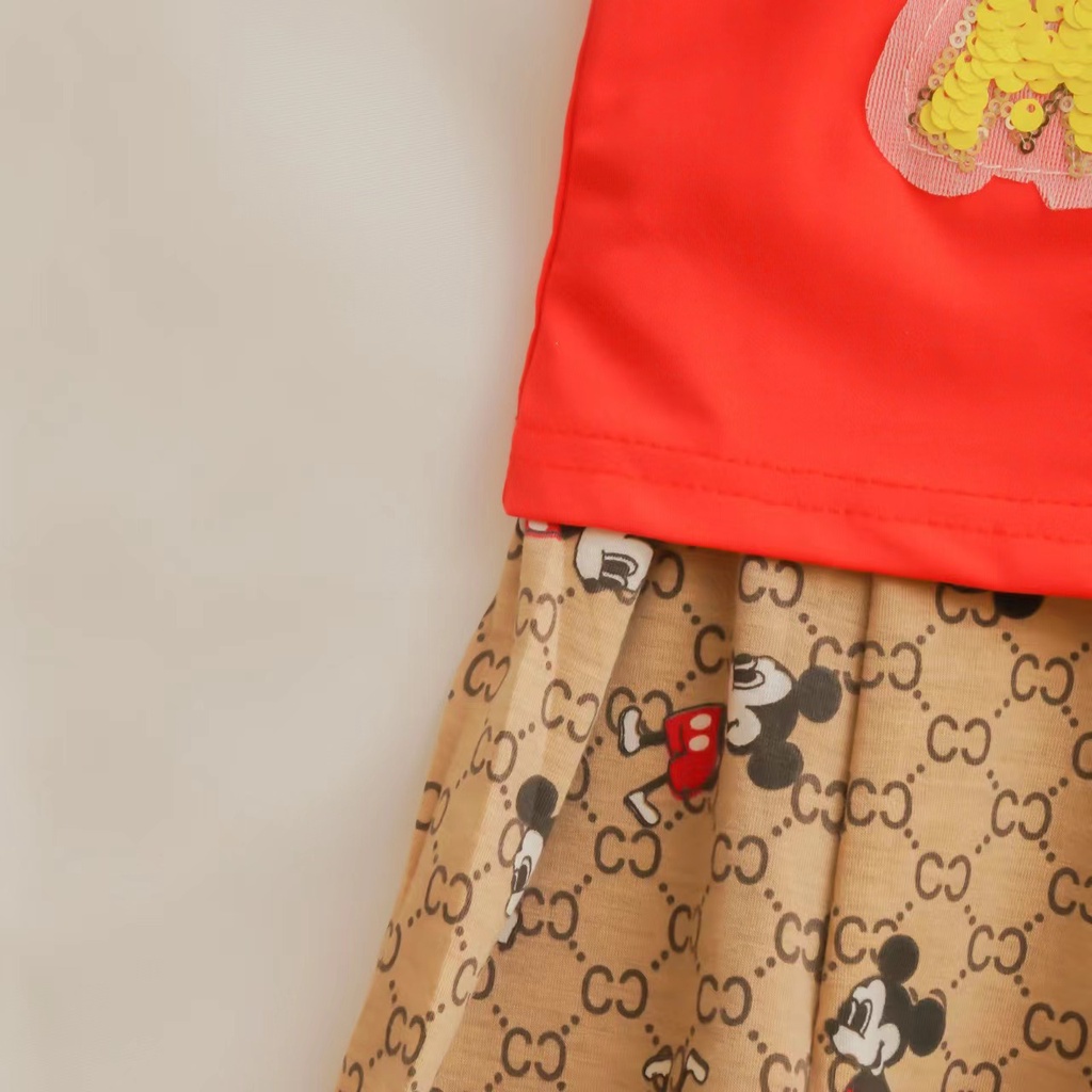 KF CAT Baju Anak Perempuan Setelan Motif Mickey Mouse + Rok Lucu Bahan Cotton Import Fashion Trendy-6