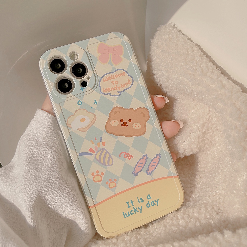 IPHONE Rhombus Plaid Bear Untuk Iphone14 13 12mini 11 Pro Max X Xs Xr8 7 Plus SE 2020 Soft Case