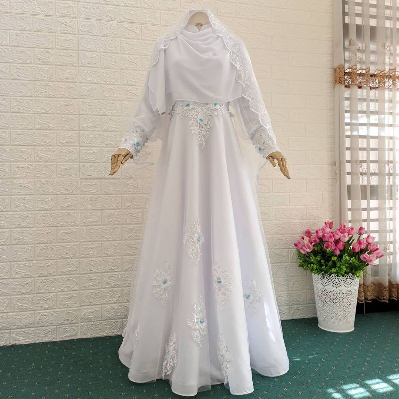 Gaun akad syar'i /gaun pengantin/gaun akad 3D/ gaun pengantin simpel / gaun pernikahan