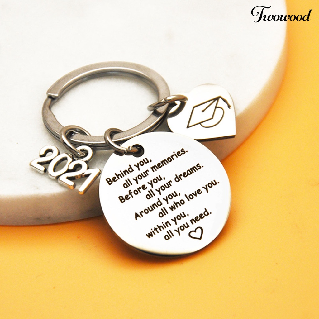 Twowood 2021 Gantungan Kunci Stainless Steel Motif Ukir Tulisan Untuk Hadiah Kelulusan