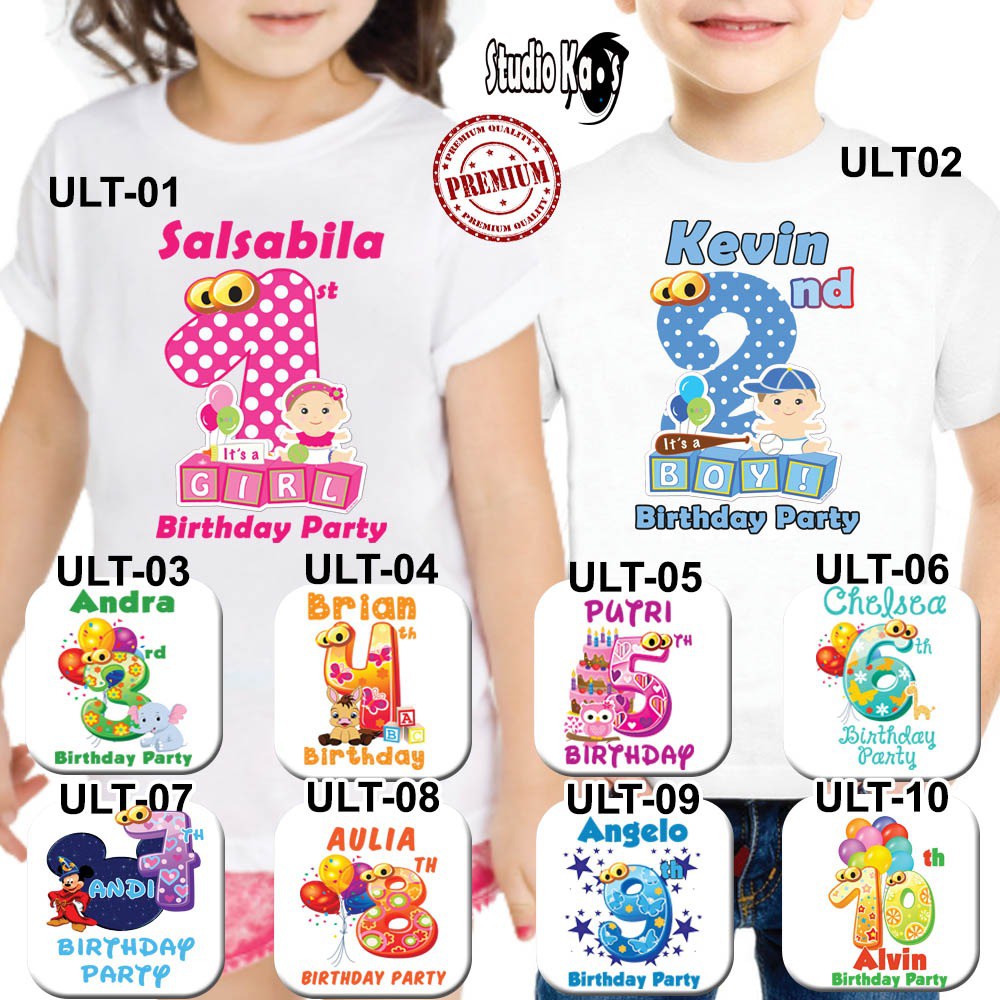 Baju Kaos Anak dan Dewasa Design Tema Ulang Tahun (Ultah)