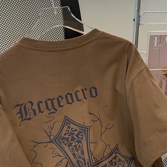Kaos Wanita Lengan Pendek Brown Vintage/T-shirt Import/Baju Oversize Wanita Korea(realpict)