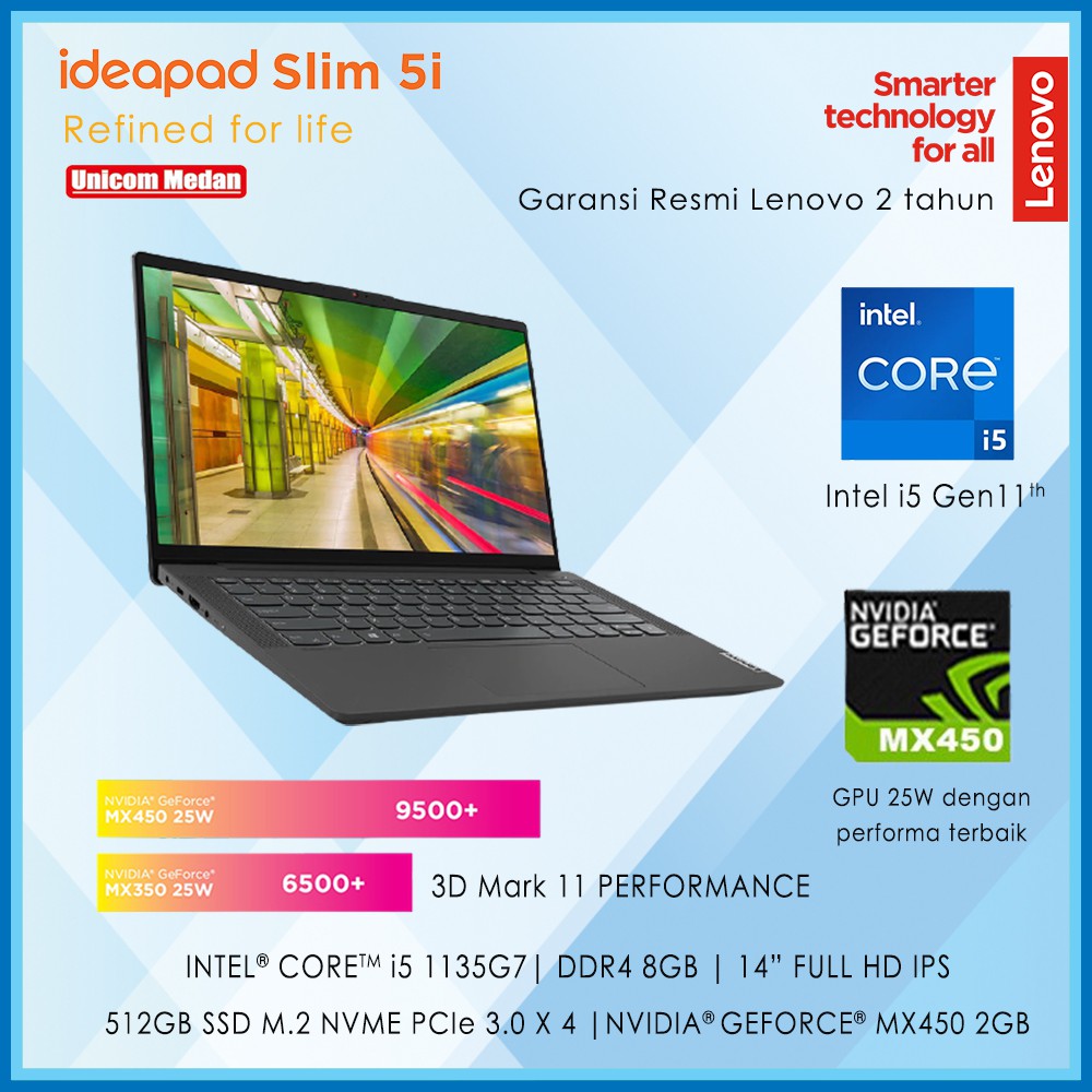 LENOVO IDEAPAD SLIM 5 i5 1135G7|MX450 |DDR4 8GB|512 SSD |14&quot; FHD|W11