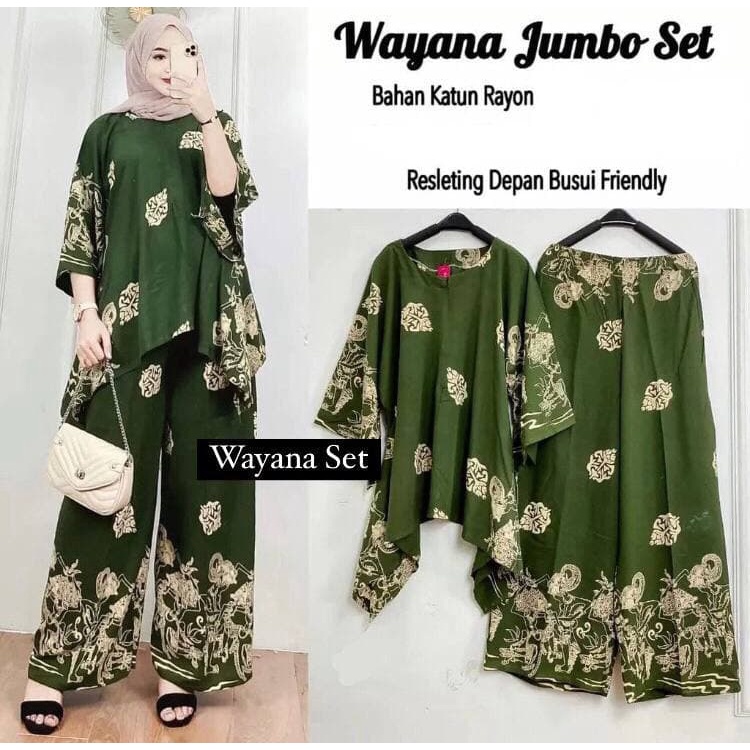 Wayana Set Jumbo - One Set Jumbo Katun Rayon Tidie Premium Busui Setelan Wanita Waka Waka Set Celana Panjang Bigsize LD 140 cm
