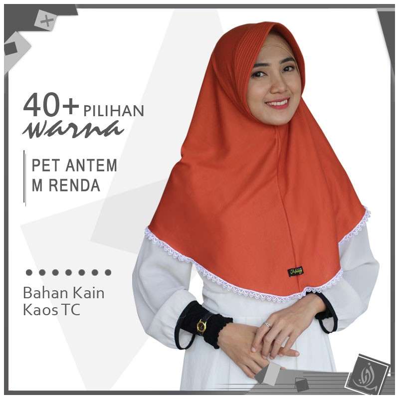 Jilbab Instan Pet Antem Renda M/ Hijab Kaos Bergo Pet Renda