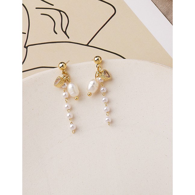 LRC Anting Tusuk Fashion White Irregular Pearl Tassel Geometric Earrings P59503