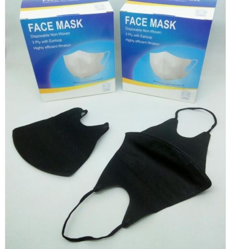 Duckbill hitam putih merk Facemask 1box isi 50pc