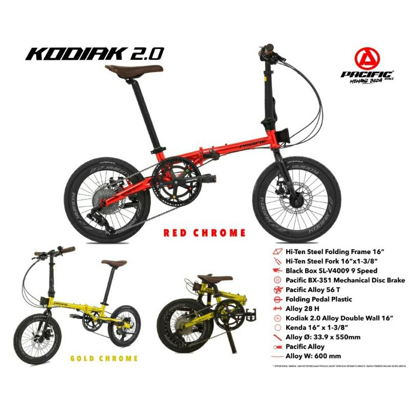 Sepeda lipat 16 inch Pacific kodiak 2.0 9 speed
