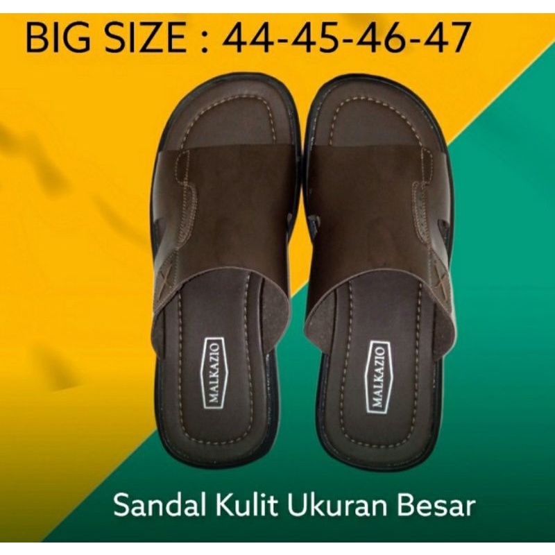 LIMITIED - Sandal BIG SiZE 44 45 46 47 / Sendal JUMBO Ukuran Besar KULIT / Coklat Slide Empuk