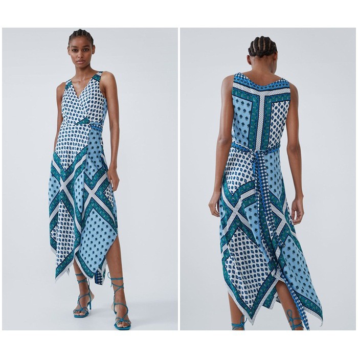 [baju wanita korea]  Long Dress Midi Pesta Pantai Retro Wanita Korea Import Biru