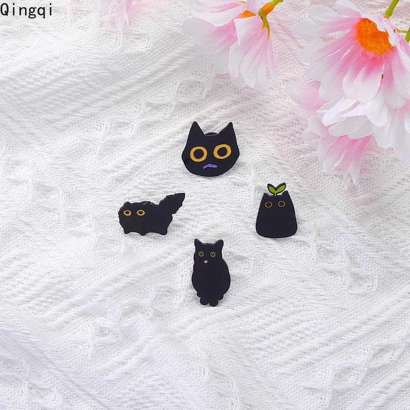 Bros Pin Enamel Desain Kartun Hewan Kucing Hitam Gaya Punk Untuk Hadiah