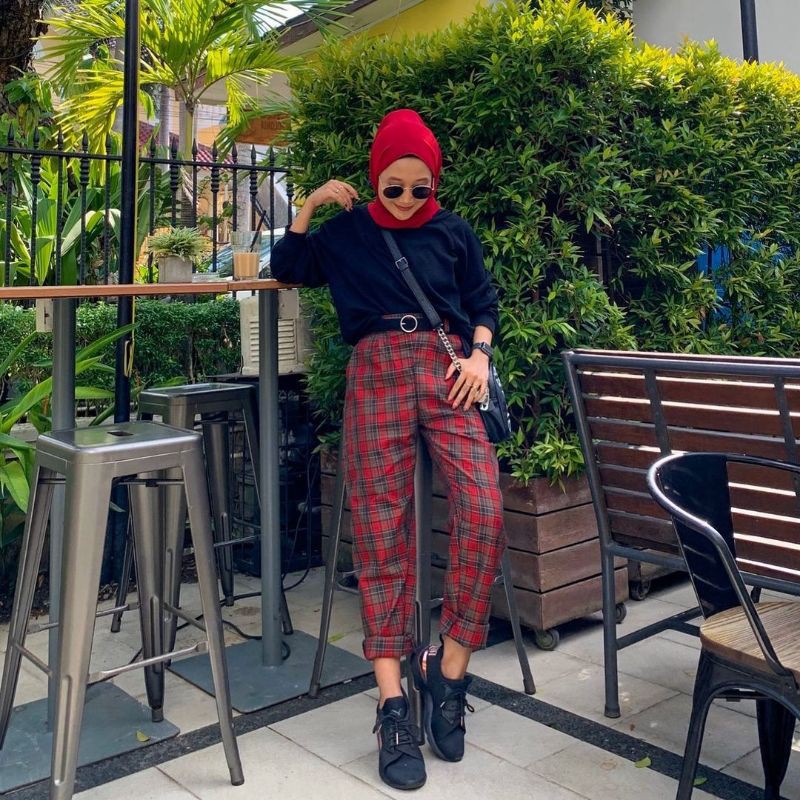 TARTAN PANTS DARK RED