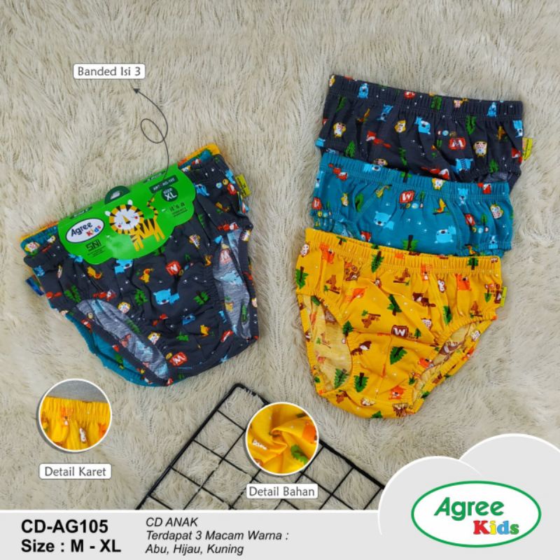 Celana dalam anak Agree kids PREMIUM AG-105 isi 3 pcs ukuran M,L,XL