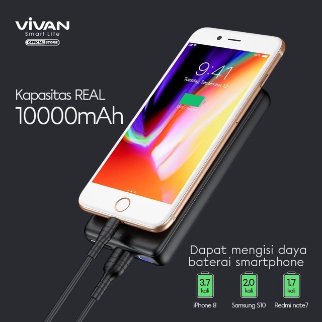 POWERBANK VIVAN K10 10000mah FAST CHARGING 5A