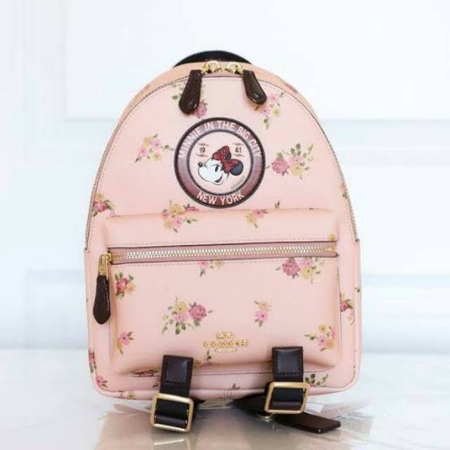 COACH x disney limited edition Minnie Floral Charlie Backpack Mini tas ori original