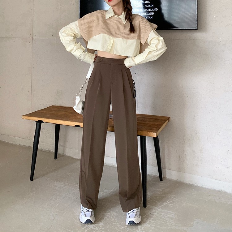 Celana Setelan Lurus Berlipit Drape Longgar Untuk Wanita