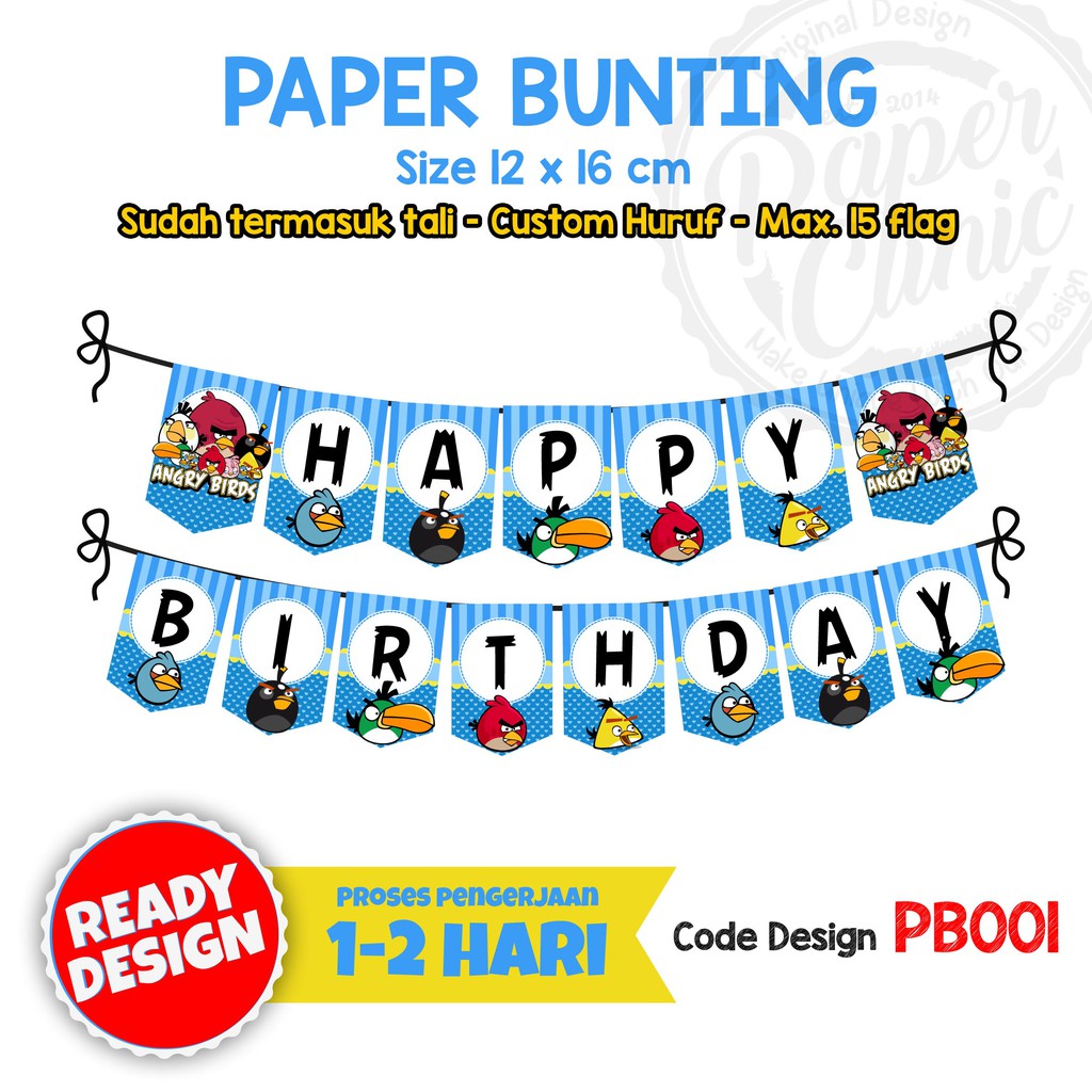 Banner ulang tahun anak laki laki tema angry bird perlengkapan birthday decoration spanduk ultah