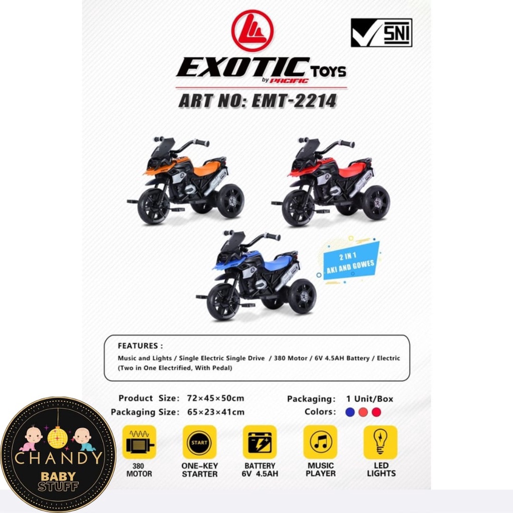 MOTOR AKI MAINAN ANAK RODA TIGA BISA GOWES EXOTIC EMT 2214